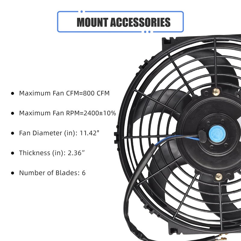 GESEXI 10 Inch Slim Fan Push Pull Electric Radiator Cooling Fan Universal High Performance 12V 80W Motor with Fan Mounting Kit (Black) - Image 2